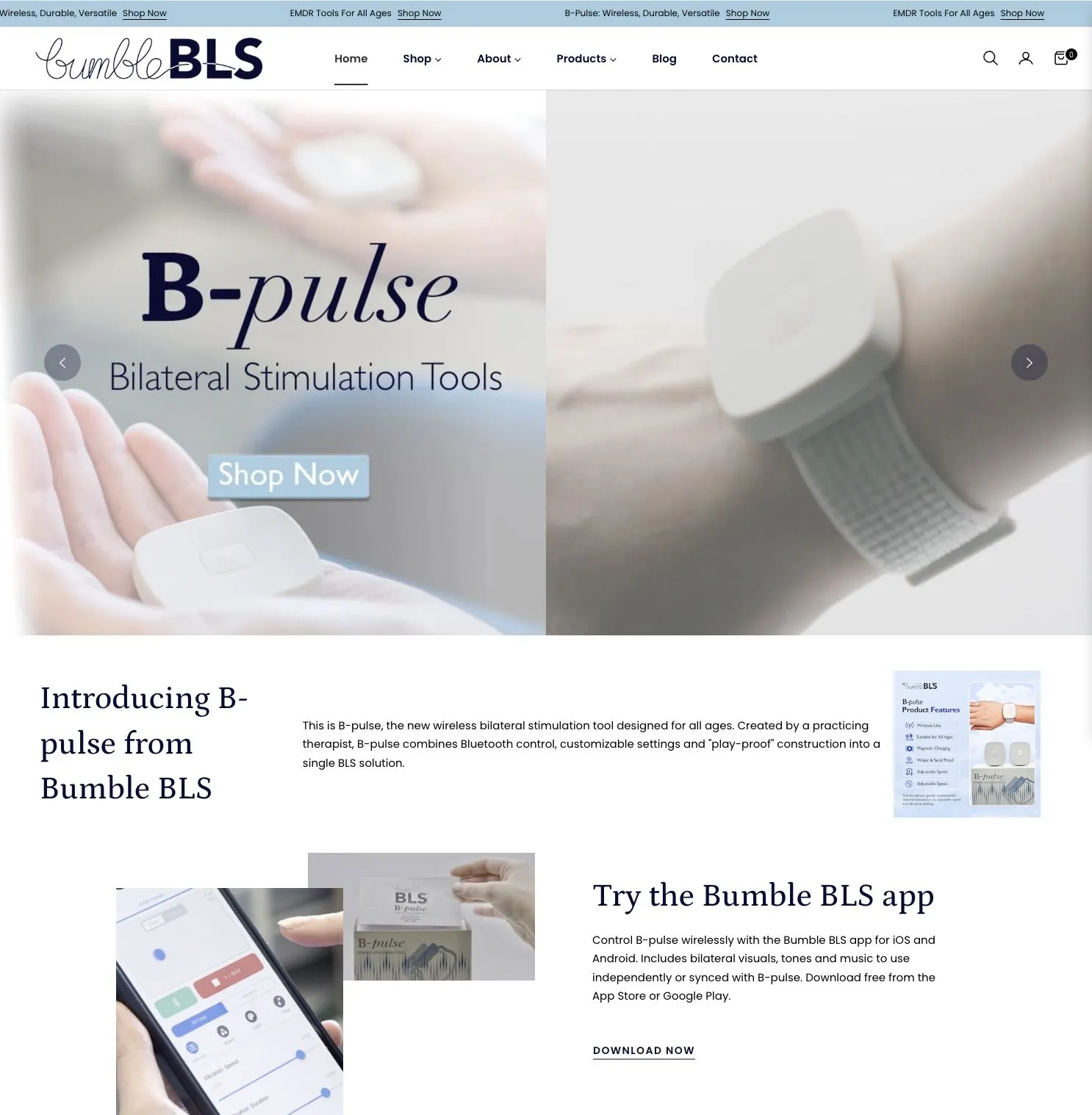 Bumble BLS homepage showing the hero and first sections